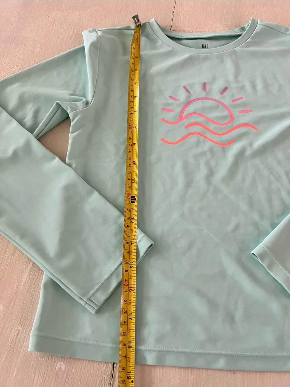 GAP Kids Long Sleeve Rash Guard Swim Top Mint Green Sun Wave Size XXL
